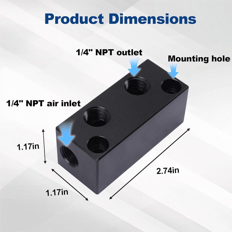MARSTEK Air Manifold, Air Compressor Manifold, Air Hose Inline Manifold Block Splitter, Pneumatic Manifold Air Distribution Block, NPT 1/4 Inch Port (2 Way 4 Port) - Image 4